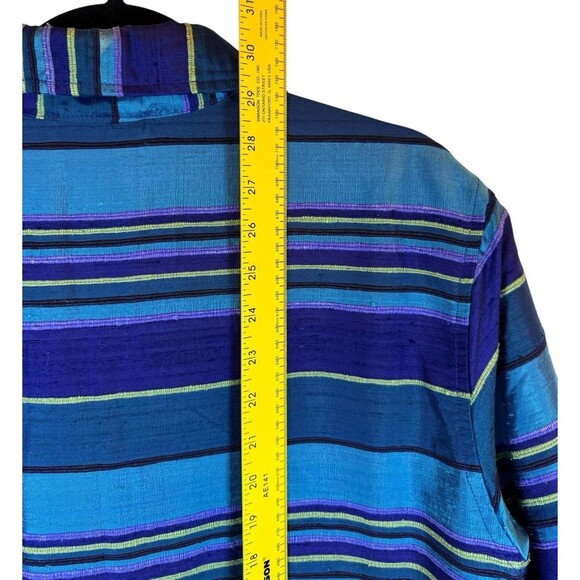 Vintage Chico's Jacket Blazer Women's Size Medium 100% Silk Striped‎ Blue Y2K - Picture 9 of 11